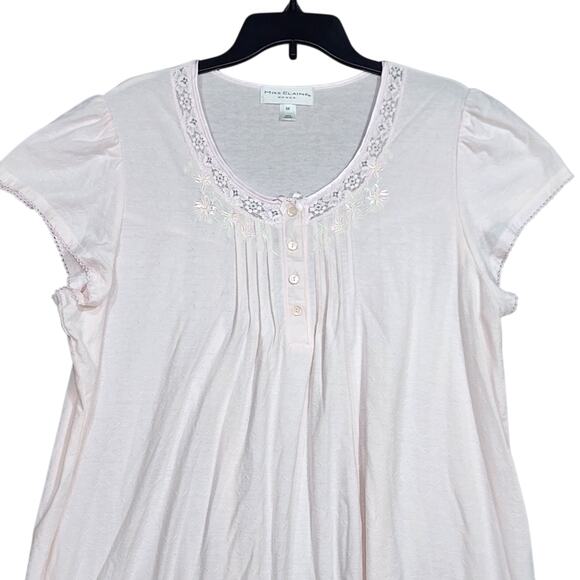 Miss Elaine Short Sleeve Nightgown Embroidery Pleated Detail Light Pink Size 2X - Picture 3 of 8